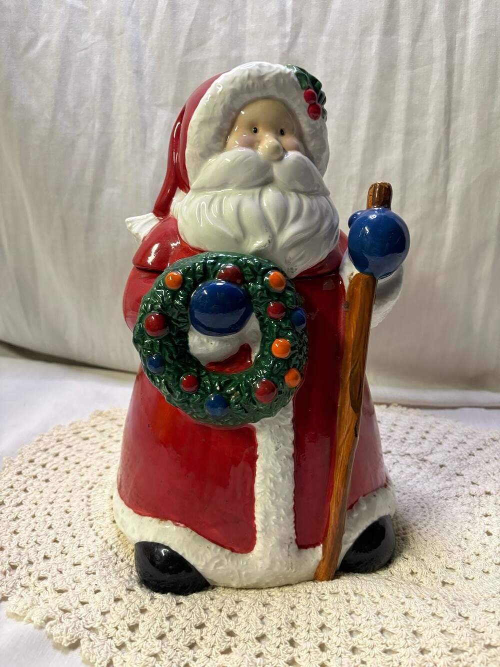 Home Trends Homespun Holiday Collection Santa Cookie Jar